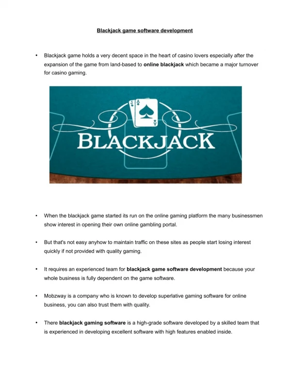  Blackjack game software development