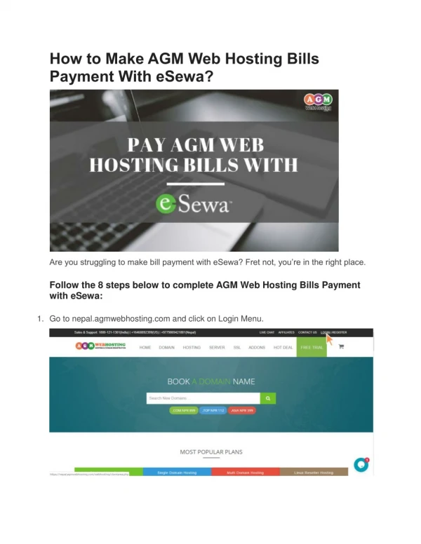 How to Make AGM Web Hosting Bills Payment With eSewa?