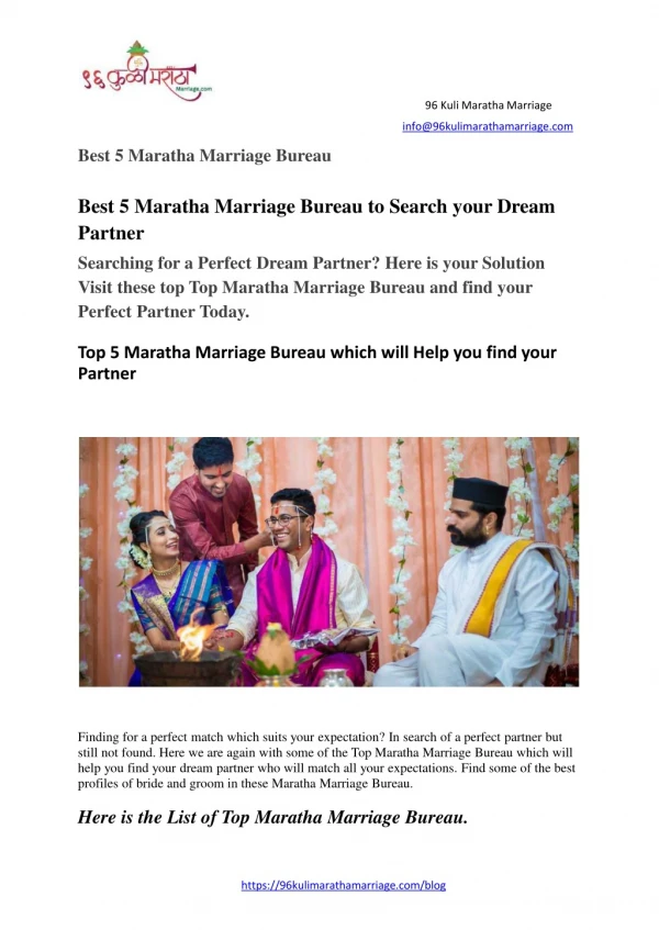 Best 5 Maratha Marriage Bureau to Search your Dream Partner