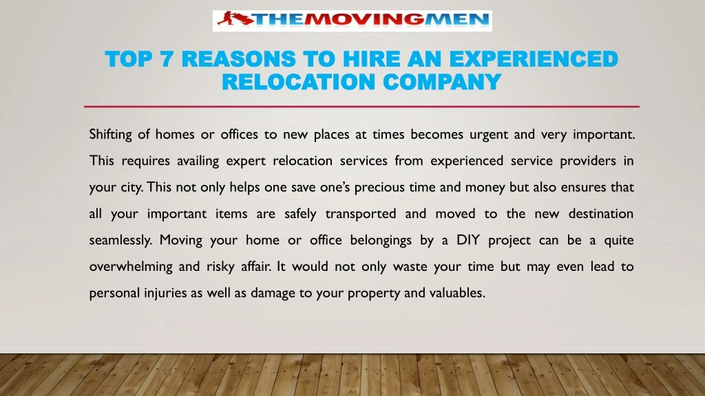 top 7 reasons to hire an experienced relocation company