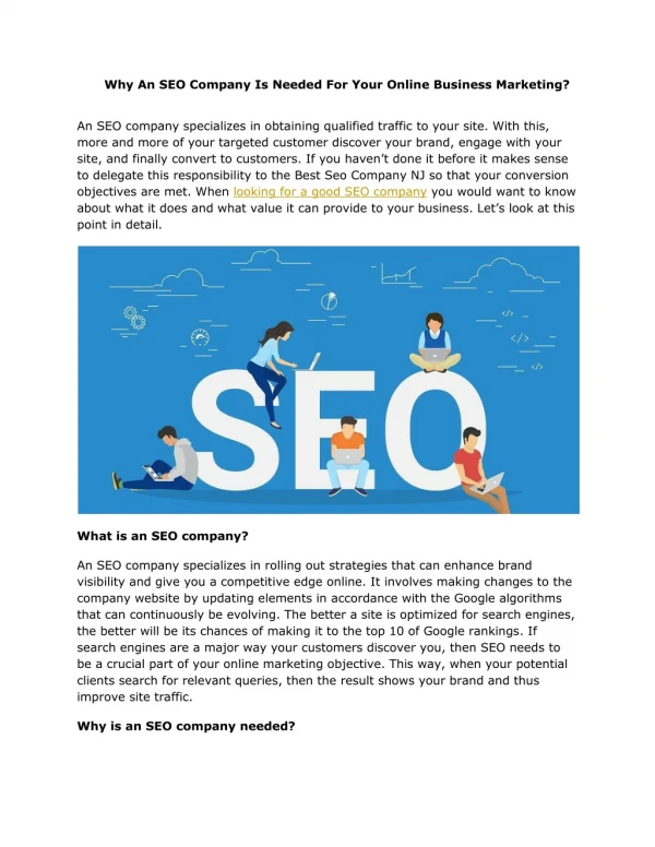 Why An SEO Company Is Needed For Your Online Business Marketing?