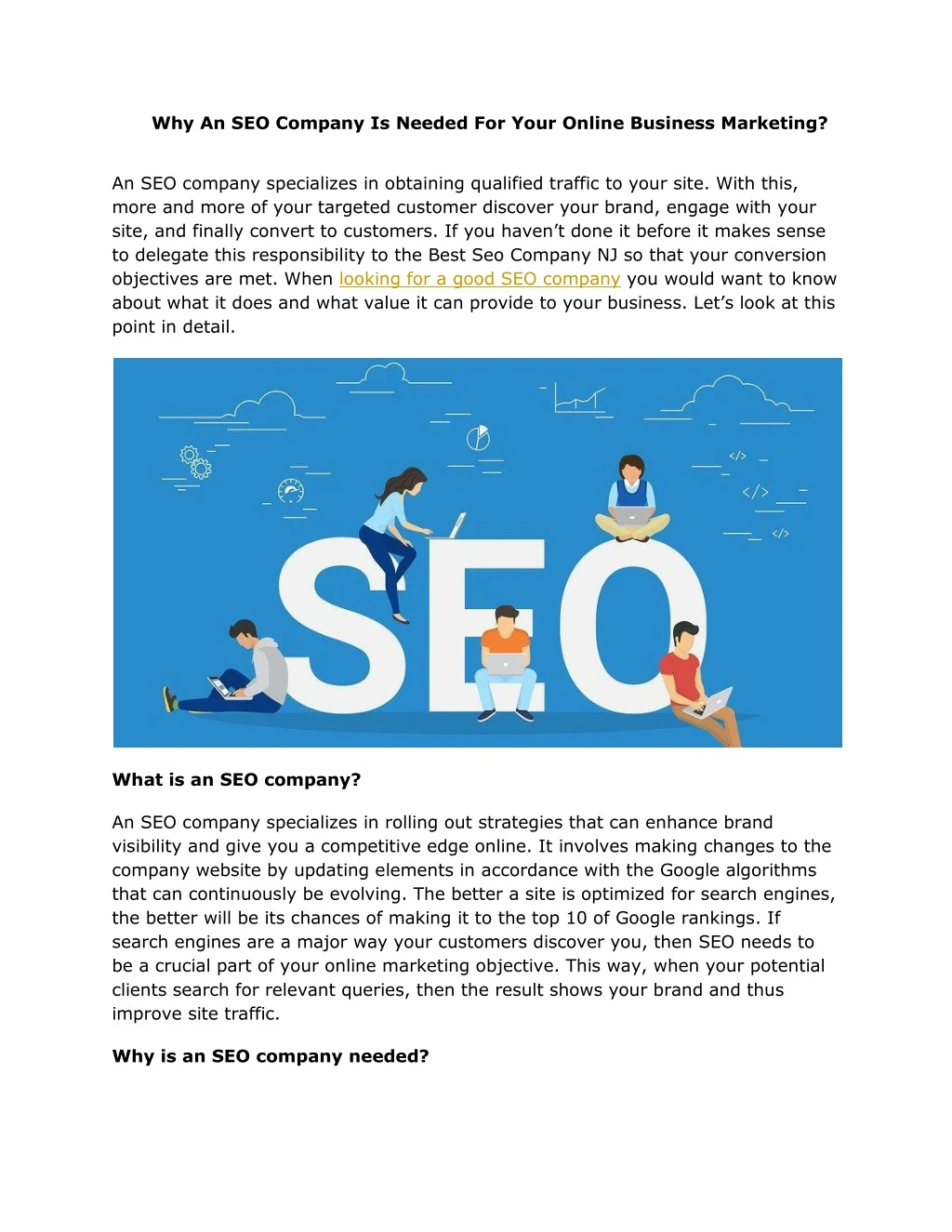 why an seo company is needed for your online
