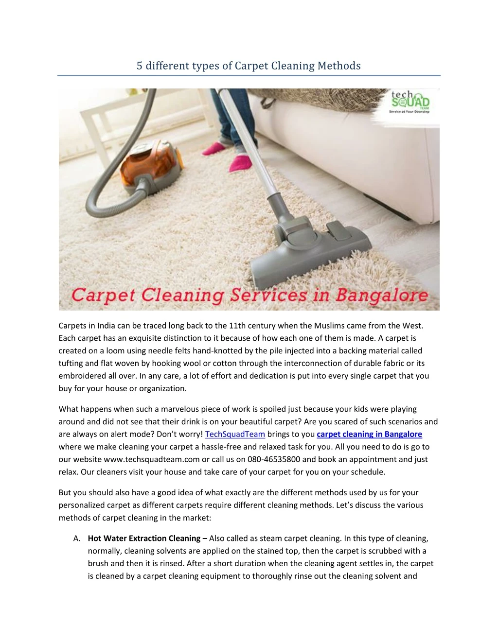 5 different types of carpet cleaning methods
