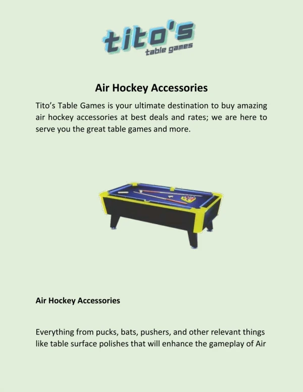 Air Hockey Accessories - Titostablegames