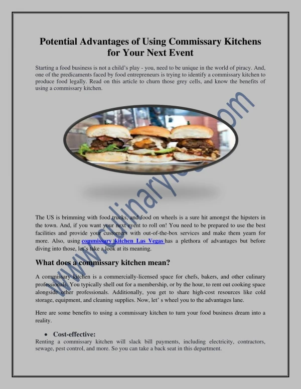 Potential Advantages of Using Commissary Kitchens for Your Next Event