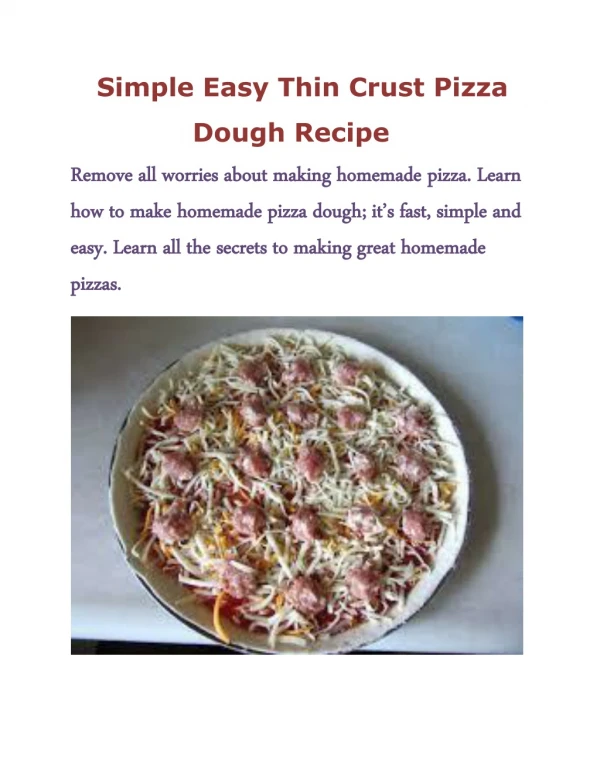 Simple Easy Thin Crust Pizza Dough Recipe