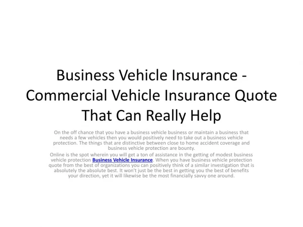 Business Vehicle Insurance - Commercial Vehicle Insurance Quote That Can Really Help