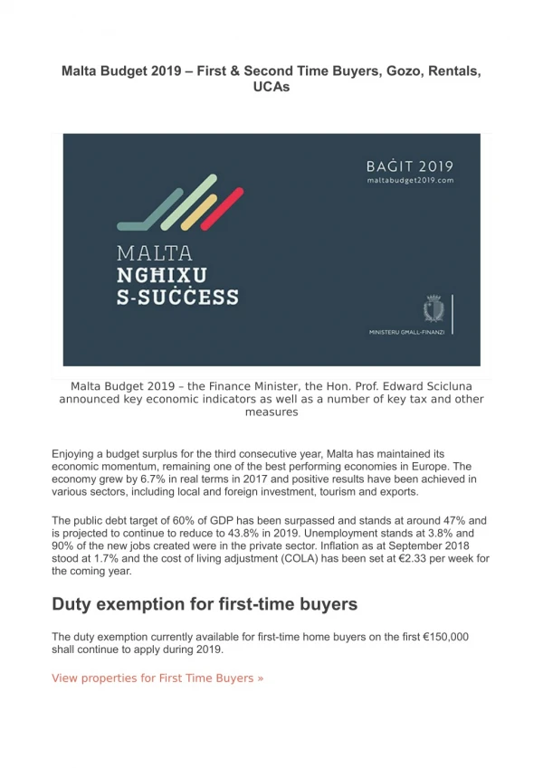 Malta Budget 2019 And The Real Estate Market