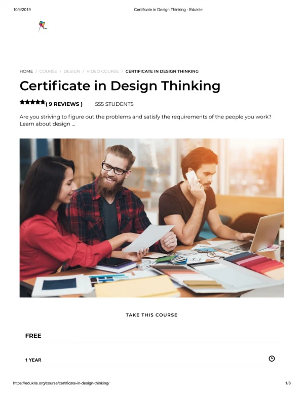 Certificate in Design Thinking - Edukite
