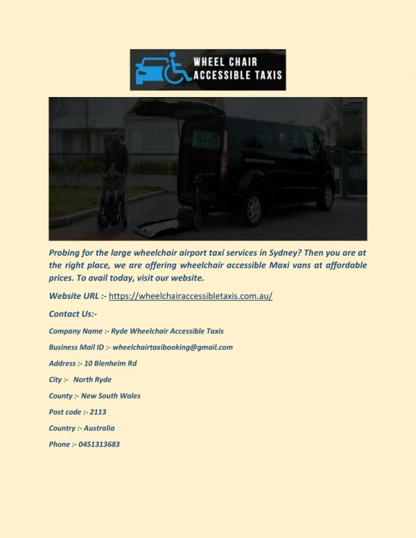 Wheelchair Taxi Sydney - Wheelchairaccessibletaxis.com.au