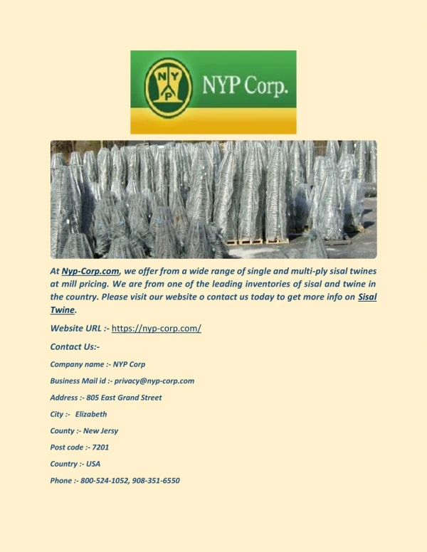 NYP Corp - Bulk Sisal Twine at NYP Corp