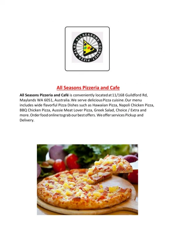 15% Off - All Seasons Pizzeria and Cafe-Maylands - Order Food Online