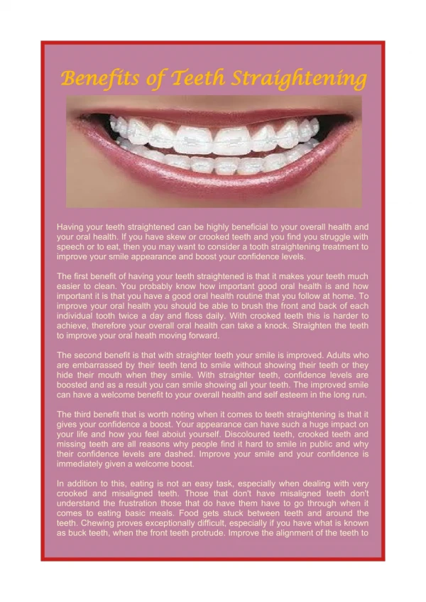 Benefits of Teeth Straightening