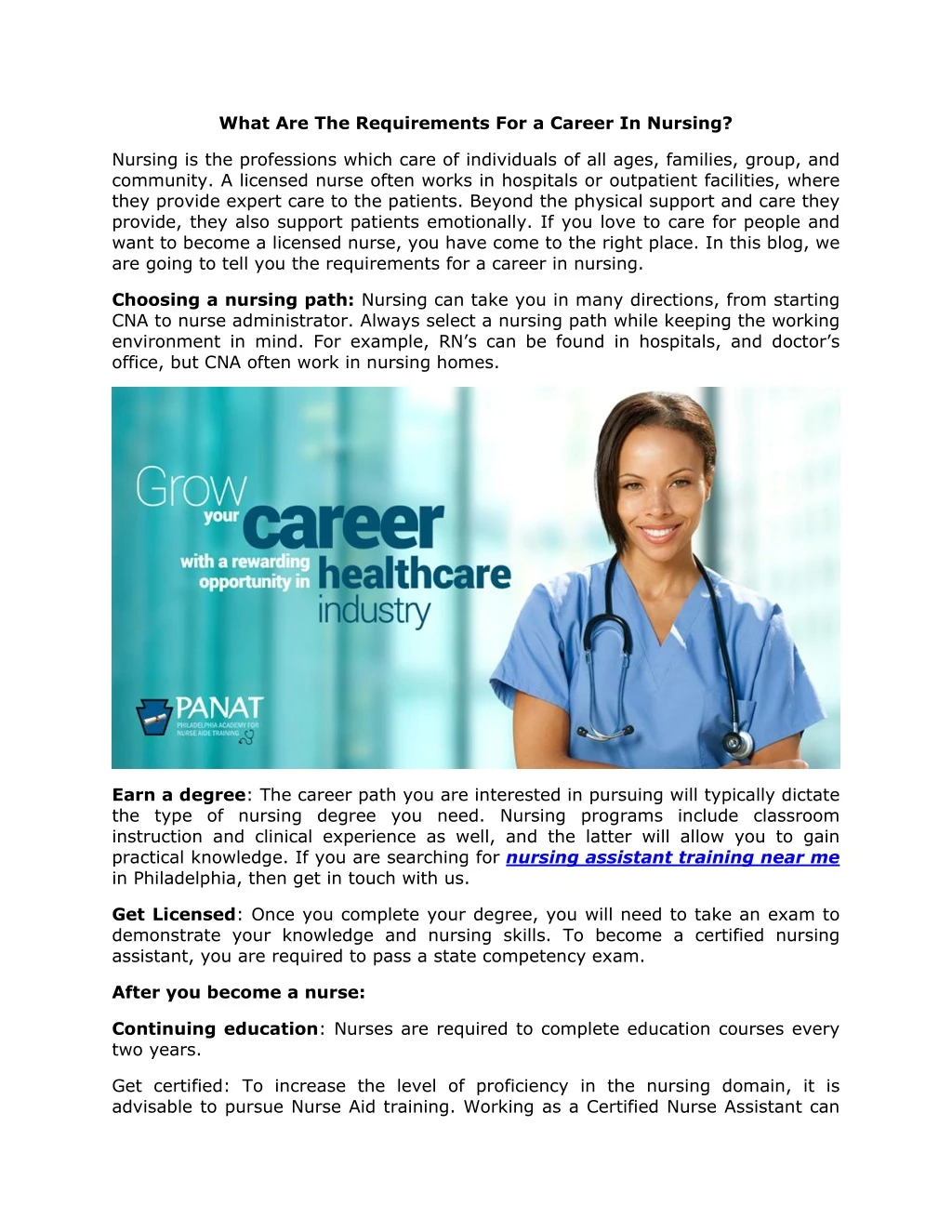 what are the requirements for a career in nursing