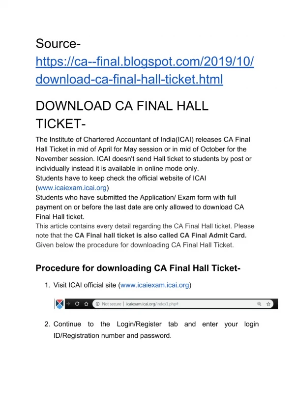 DOWNLOAD CA FINAL HALL TICKET-