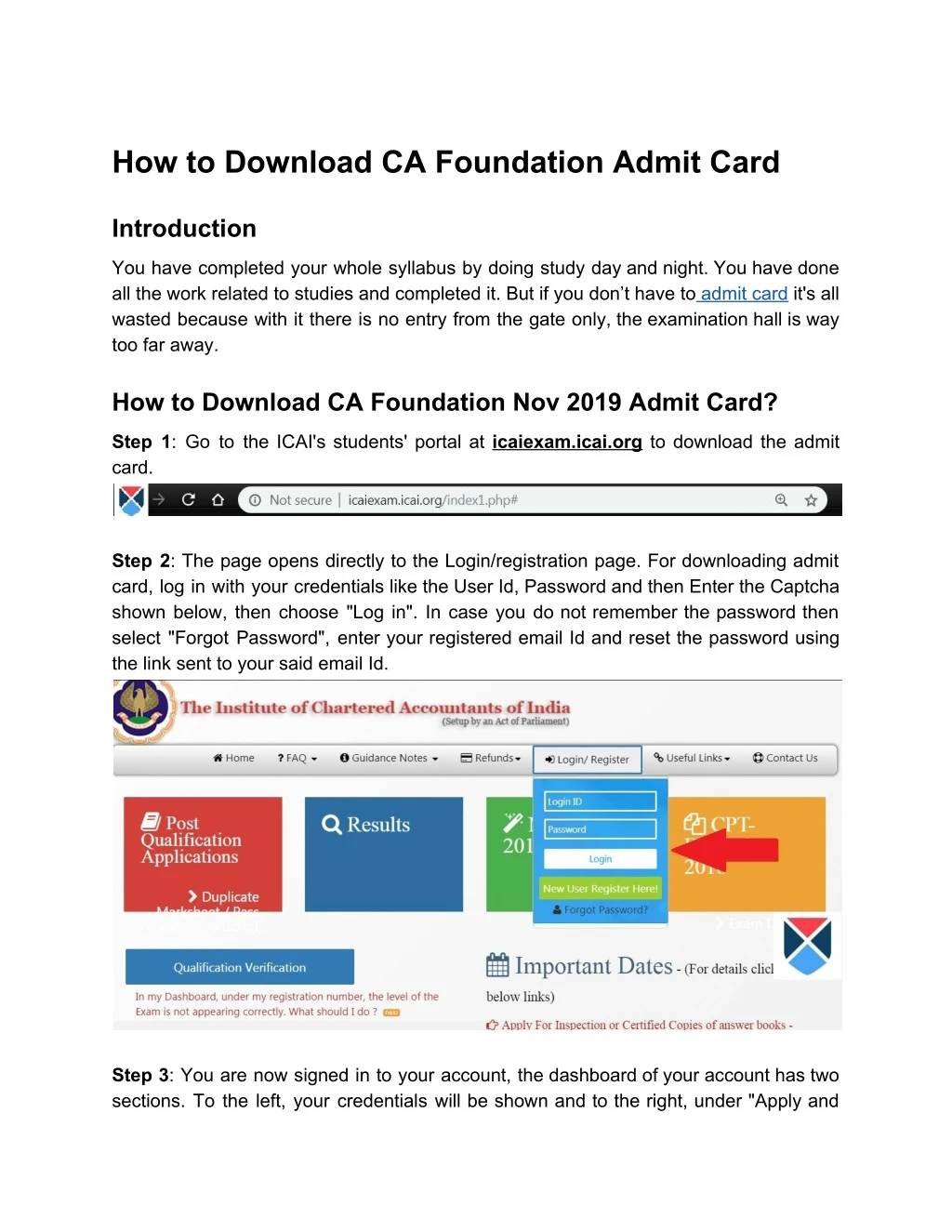 how to download ca foundation admit card