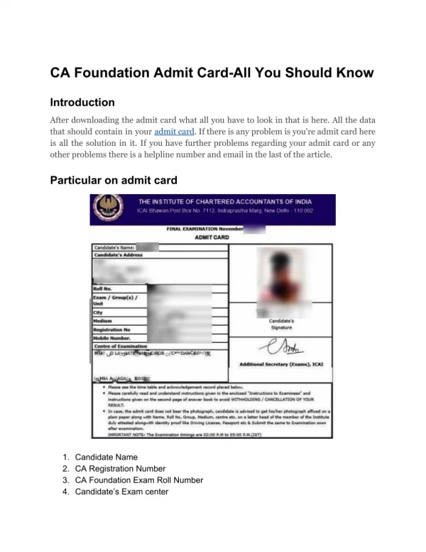 CA Foundation Admit Card-All You Should Know