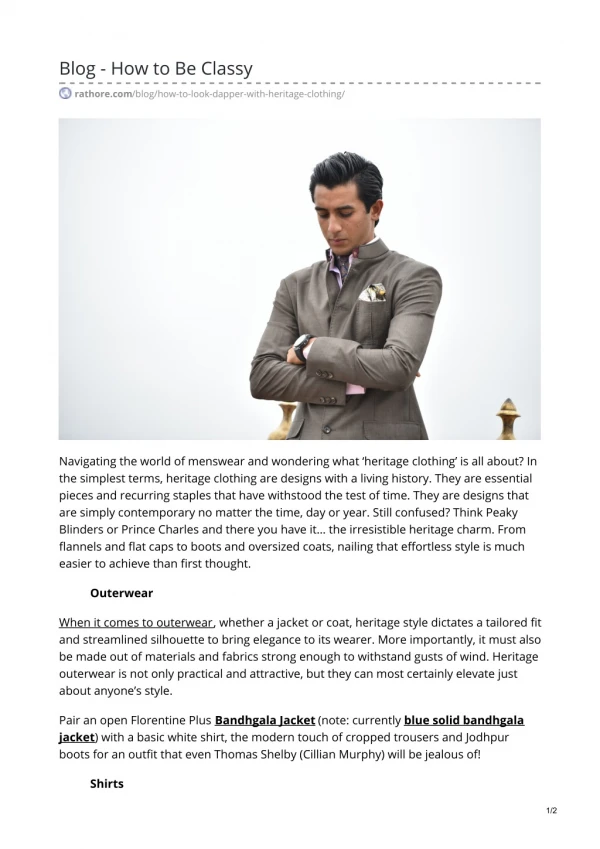 How to Look Dapper with Heritage Clothing - Raghavendra Rathore