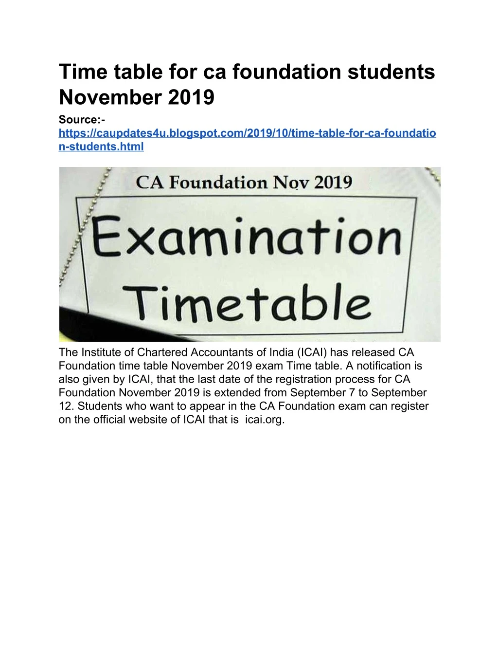 time table for ca foundation students november