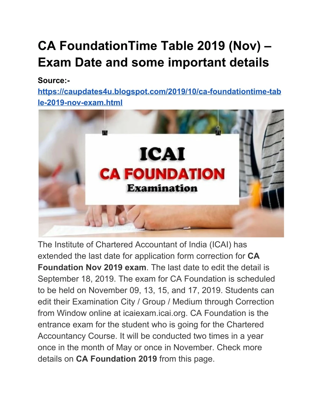 ca foundationtime table 2019 nov exam date