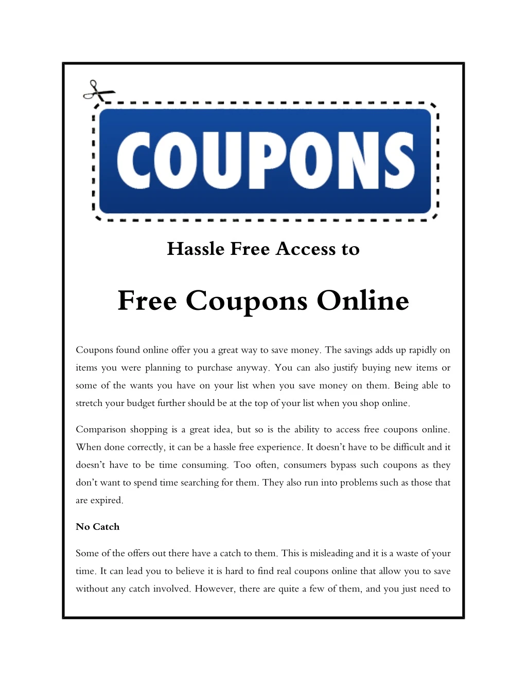 hassle free access to free coupons online