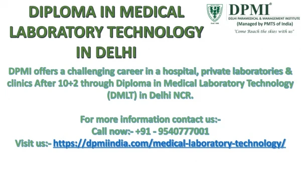 DIPLOMA IN MEDICAL LABORATORY TECHNOLOGY IN INDIA