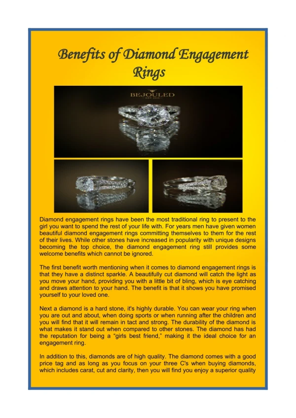 Benefits of Diamond Engagement Rings