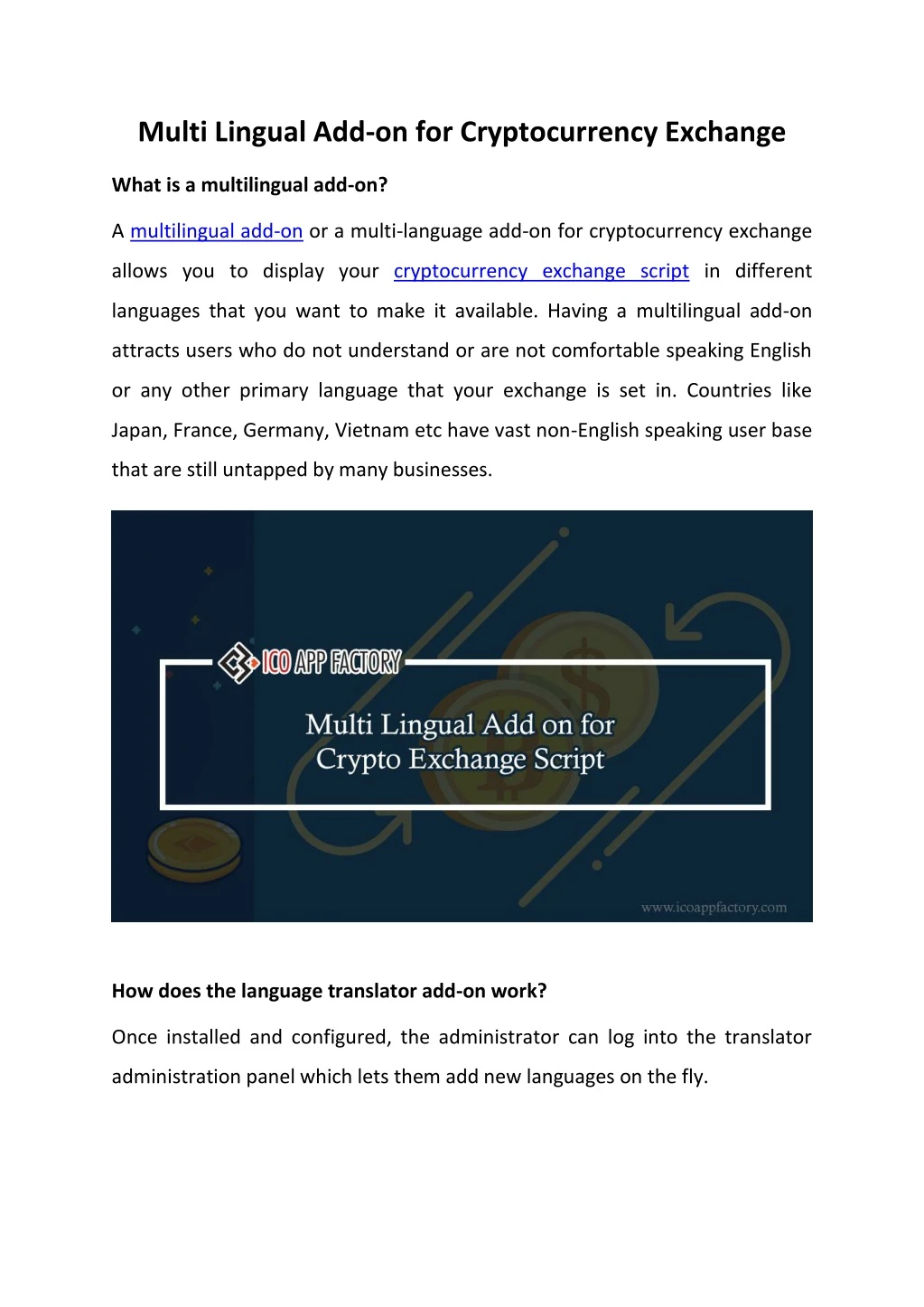 multi lingual add on for cryptocurrency exchange