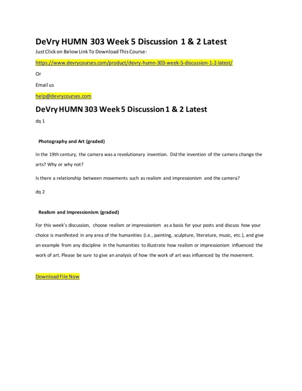 DeVry HUMN 303 Week 5 Discussion 1 & 2 Latest