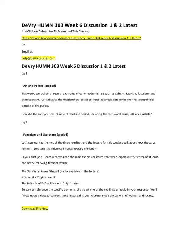 DeVry HUMN 303 Week 6 Discussion 1 & 2 Latest