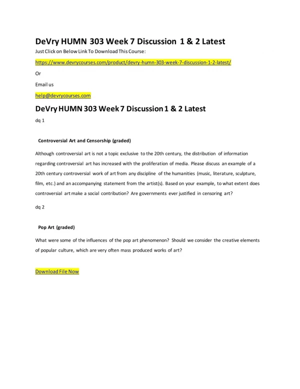 DeVry HUMN 303 Week 7 Discussion 1 & 2 Latest