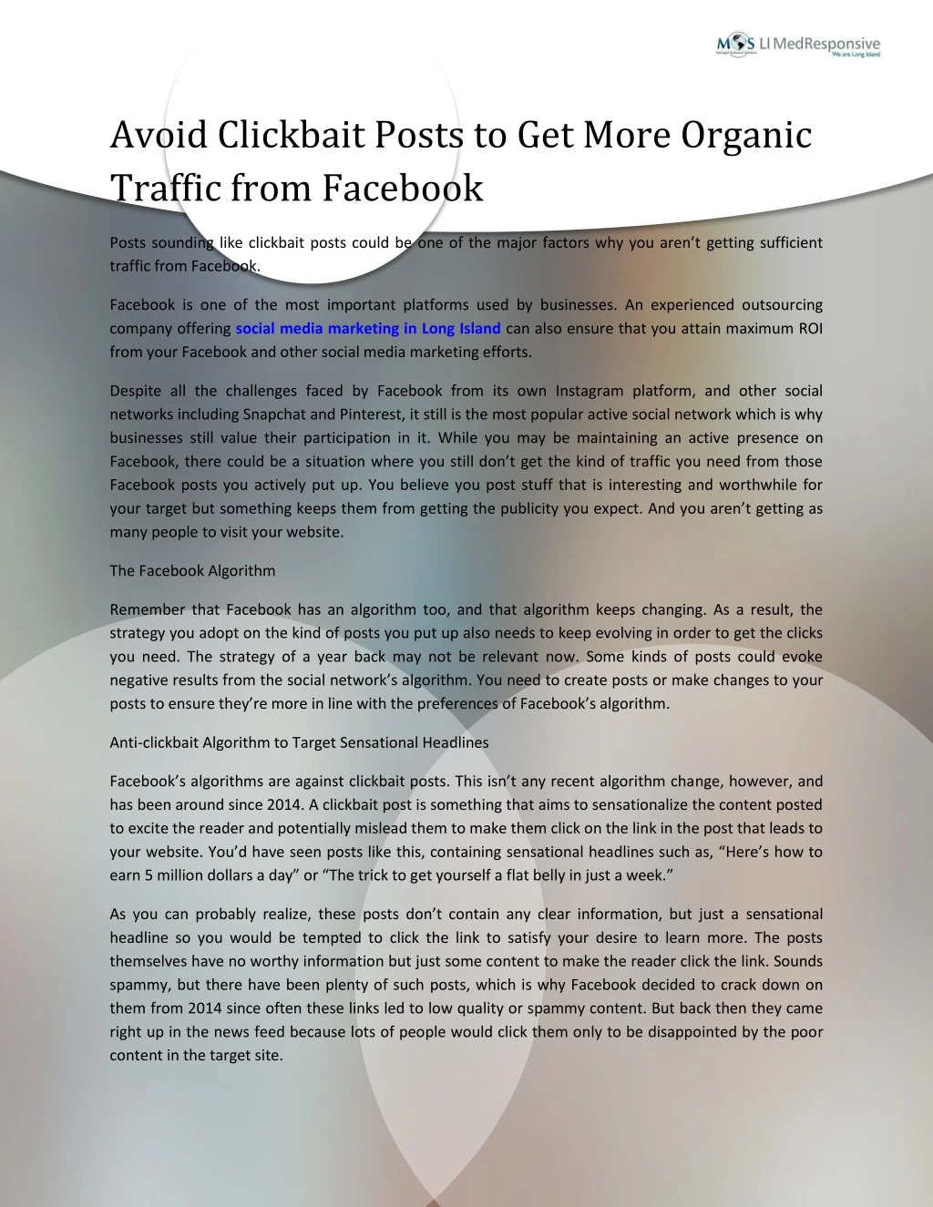 avoid clickbait posts to get more organic traffic