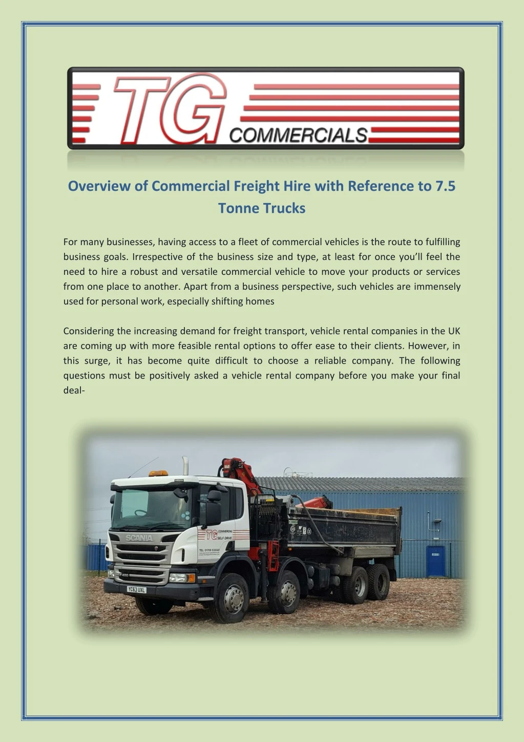 overview of commercial freight hire with