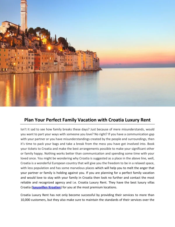 Plan Your Perfect Family Vacation with Croatia Luxury Rent