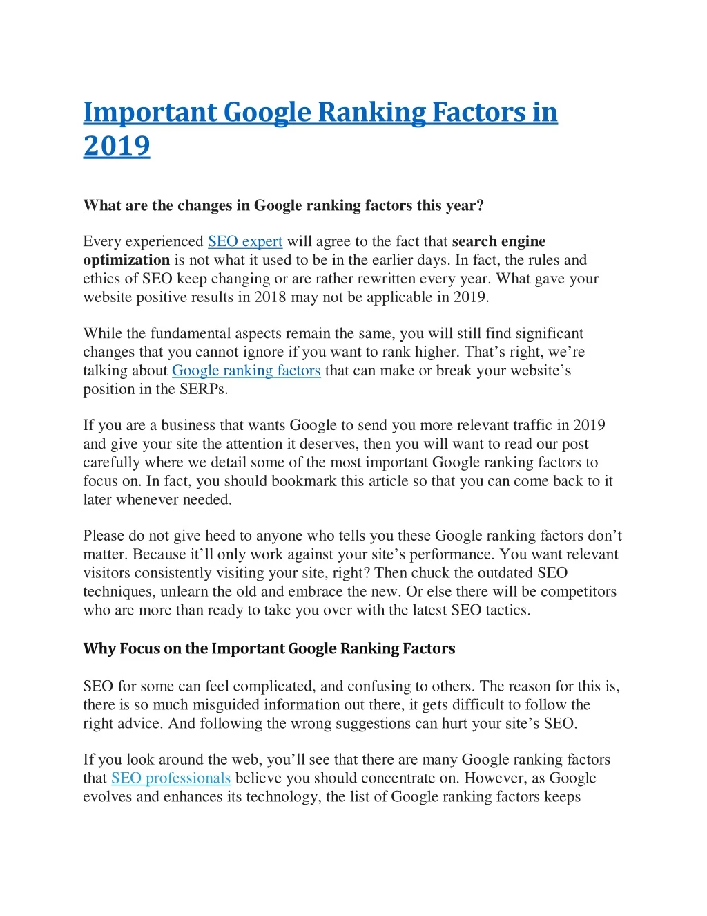 important google ranking factors in 2019