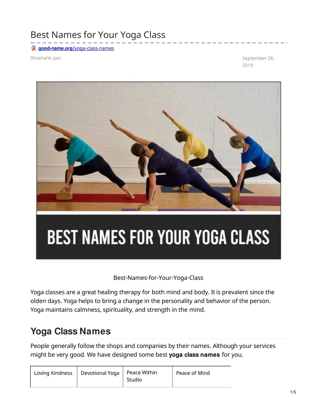 best names for your yoga class