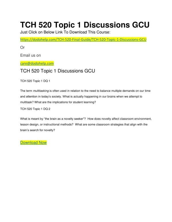 TCH 520 Topic 1 Discussions GCU