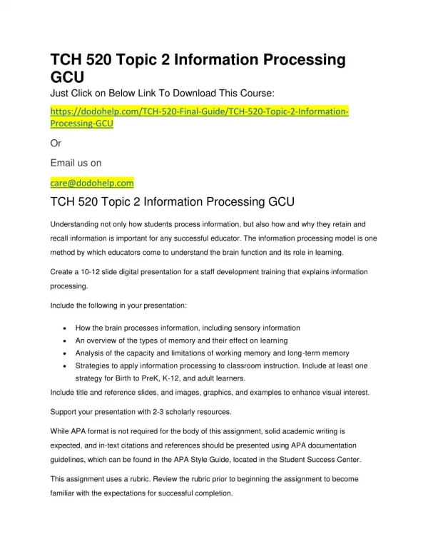 TCH 520 Topic 2 Information Processing GCU