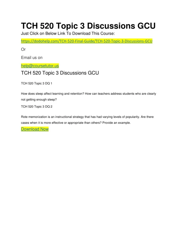 TCH 520 Topic 3 Discussions GCU