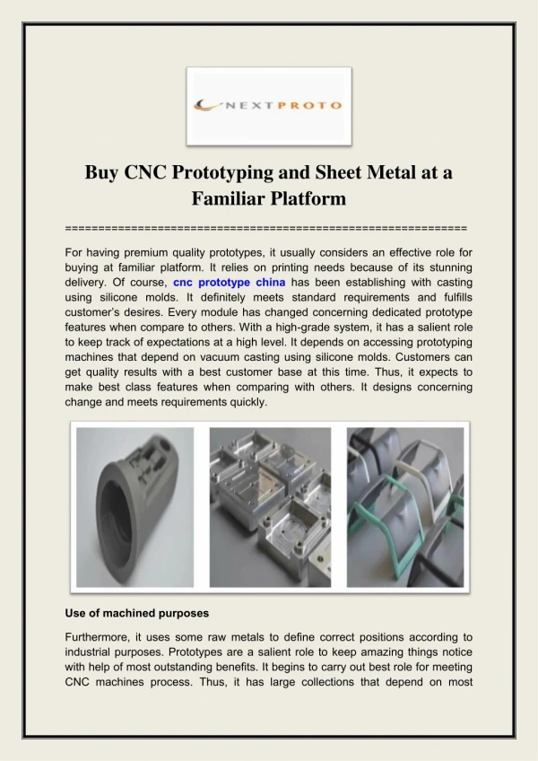 Buy CNC Prototyping and Sheet Metal at a Familiar Platform