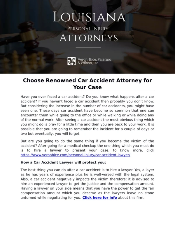 Choose Renowned Car Accident Attorney for Your Case