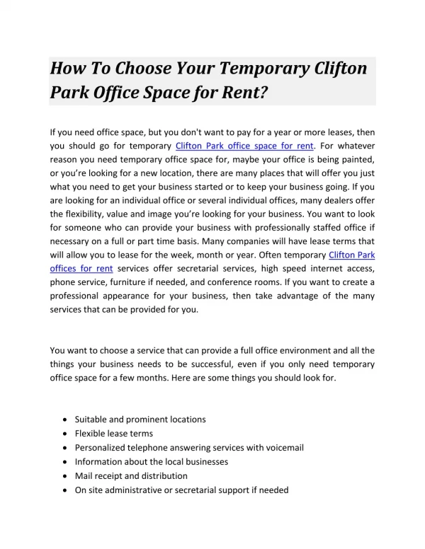 How To Choose Your Temporary Clifton Park Office Space for Rent?