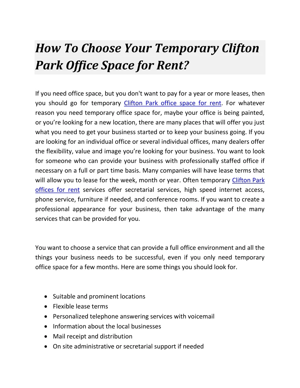 how to choose your temporary clifton park office