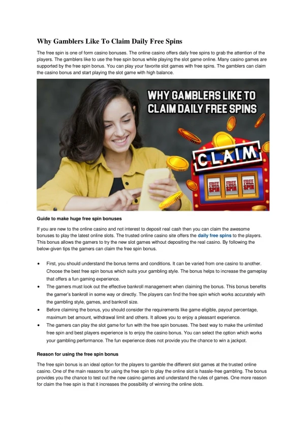 why gamblers like to claim daily free spins