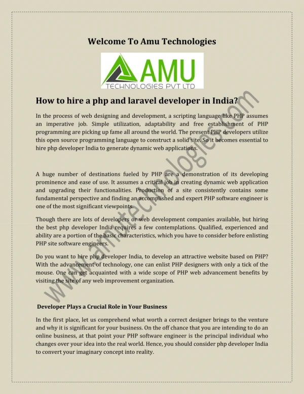 How to hire a php and laravel developer in India?