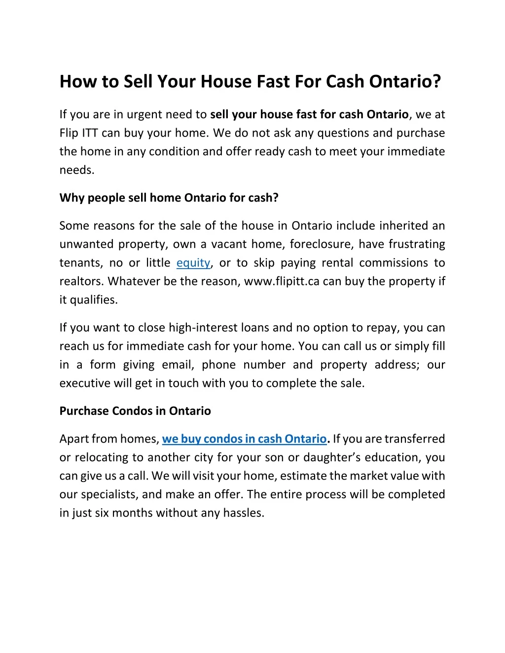 how to sell your house fast for cash ontario