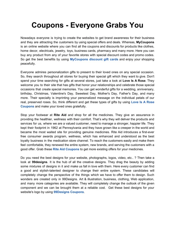 Coupons - Everyone Grabs You