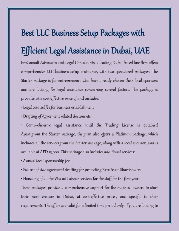 Best LLC Business Setup Packages with Efficient Legal Assistance in Dubai, UAE