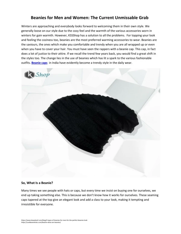Beanies Cap-Men and Women Online India at 50% Off on |KSSShop.com