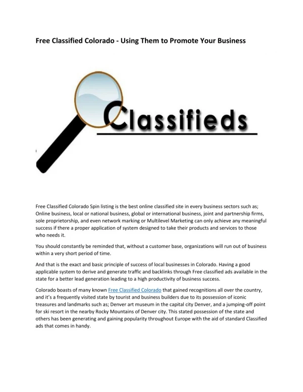 Free Classified Colorado - Using Them to Promote Your Business